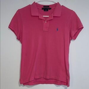 Ralph Lauren Pink Polo with Blue Emblem the skinny fit Sz Medium